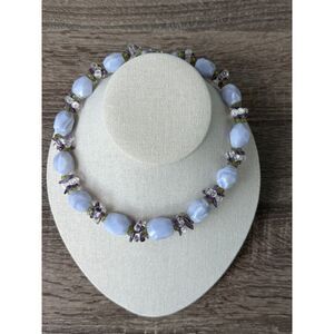 Vintage Madewell Blue Lace Agate Necklace Faceted Gemstone Sterling Silver Clasp